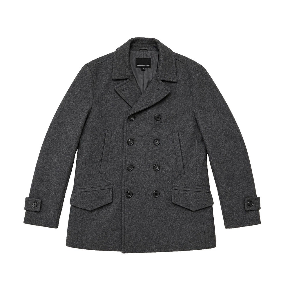 Banana Republic Men XL Gray Wool Blend Double Breasted Peacoat Jacket